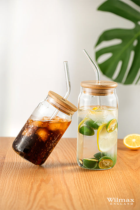 GLASS CAN WITH BAMBOO LID & STRAW 17 FL OZ | 500 ML