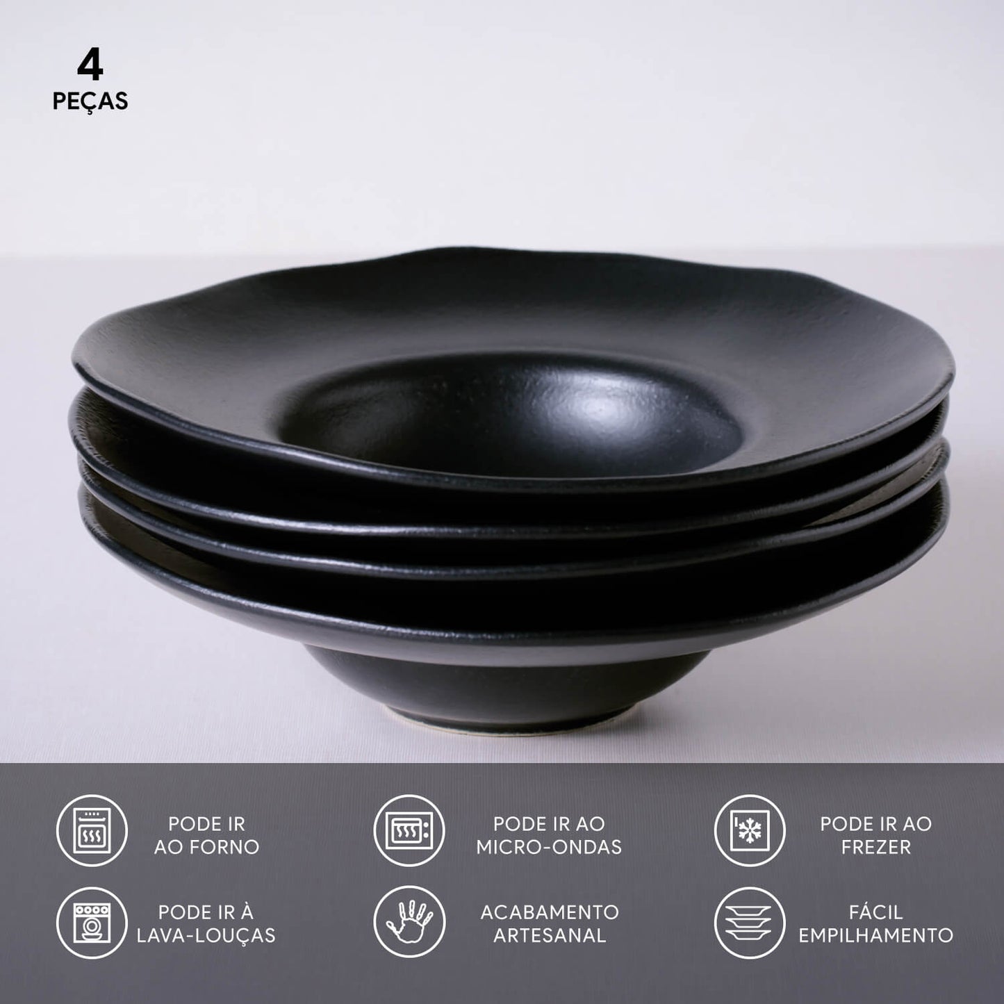 Porto Brasil MATTE BLACK DEEP RIM PLATE STONEWARE dia. 11.02x2.56" SKU: '1201473901
