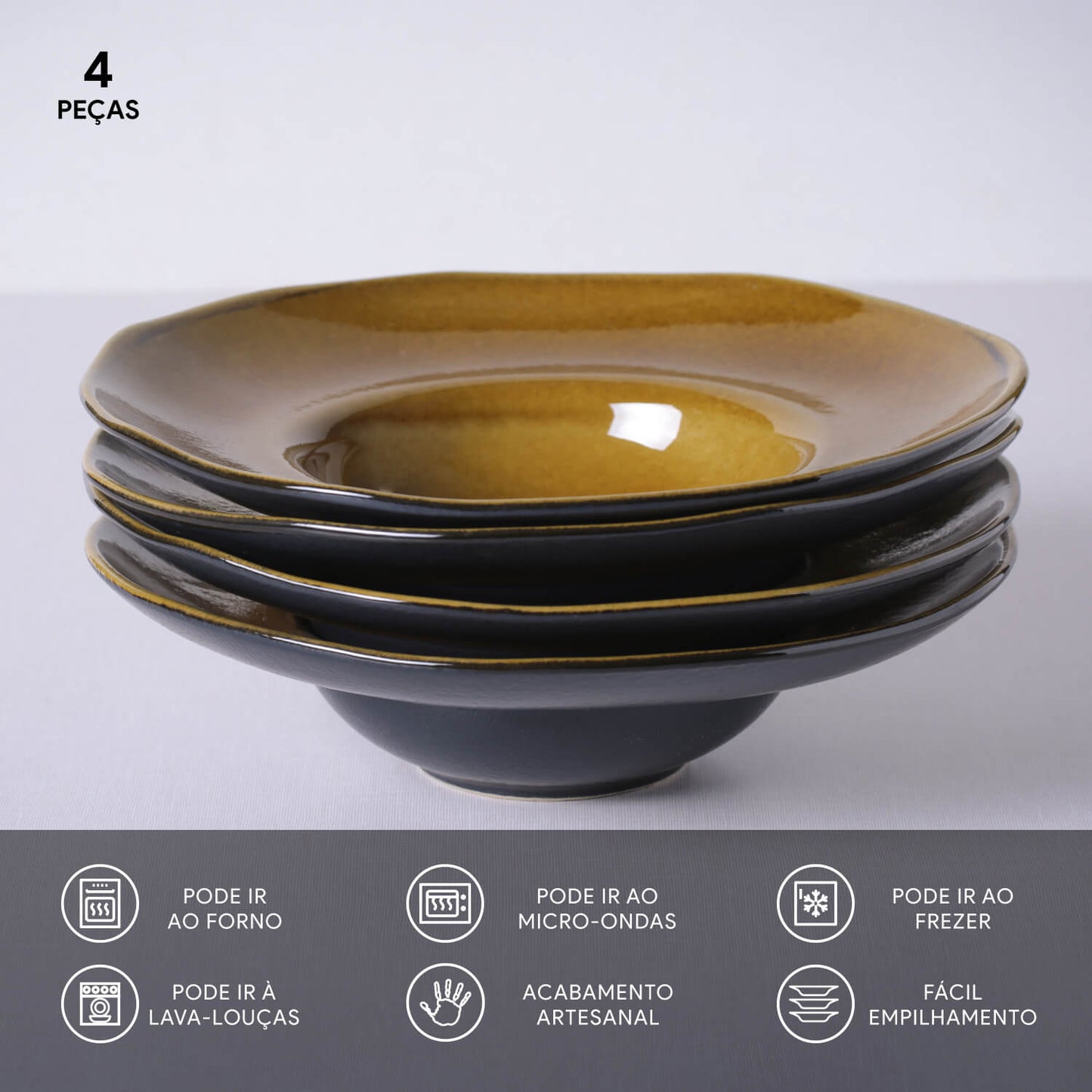 Porto Brasil AMBER DEEP RIM PLATE STONEWARE dia. 11.02x2.56" SKU: '1201477101