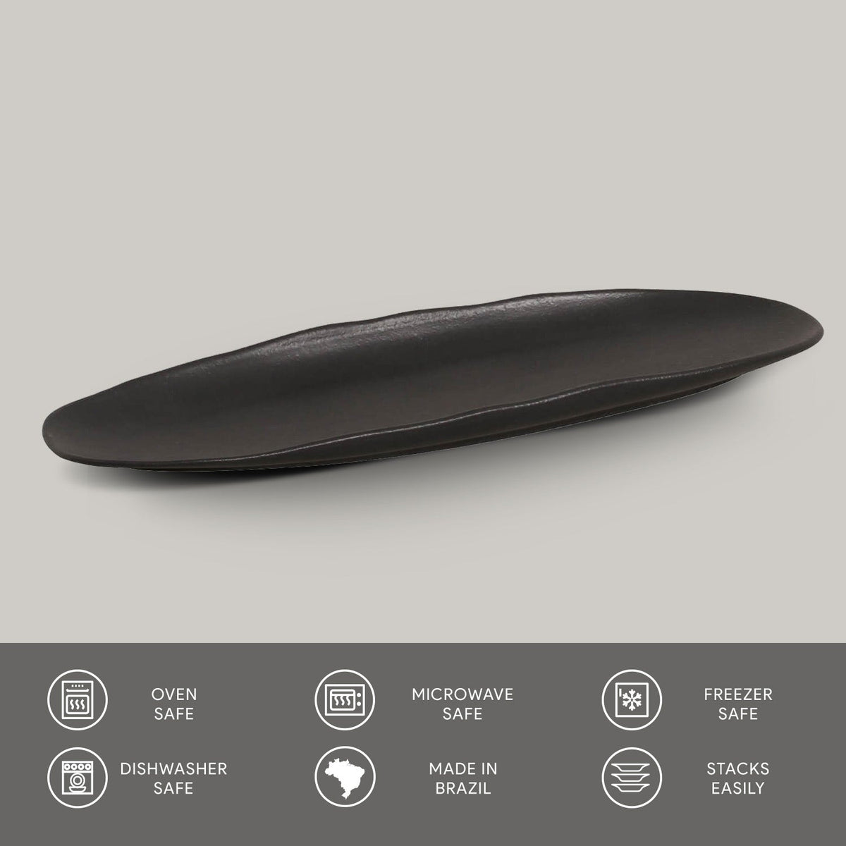 Porto Brasil MATTE BLACK SHALLOW OVAL PR LARGE ORGANIC STONEWARE dia. 14.17x5.12" SKU: '1421473901