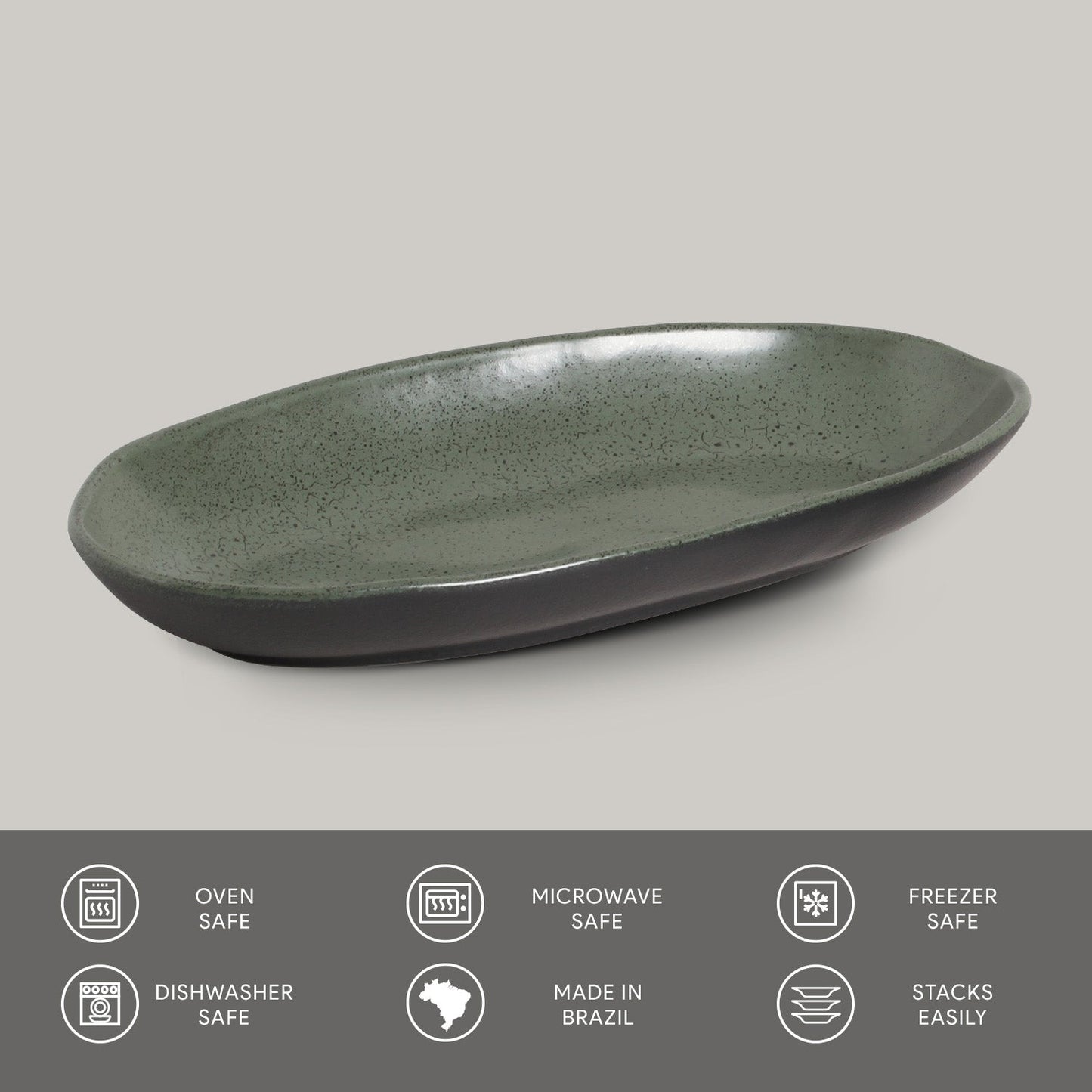 Porto Brasil GREENERY DEEP OVAL PR LARGE ORGANIC STONEWARE dia. 12.6x6.3" SKU: '14414106501
