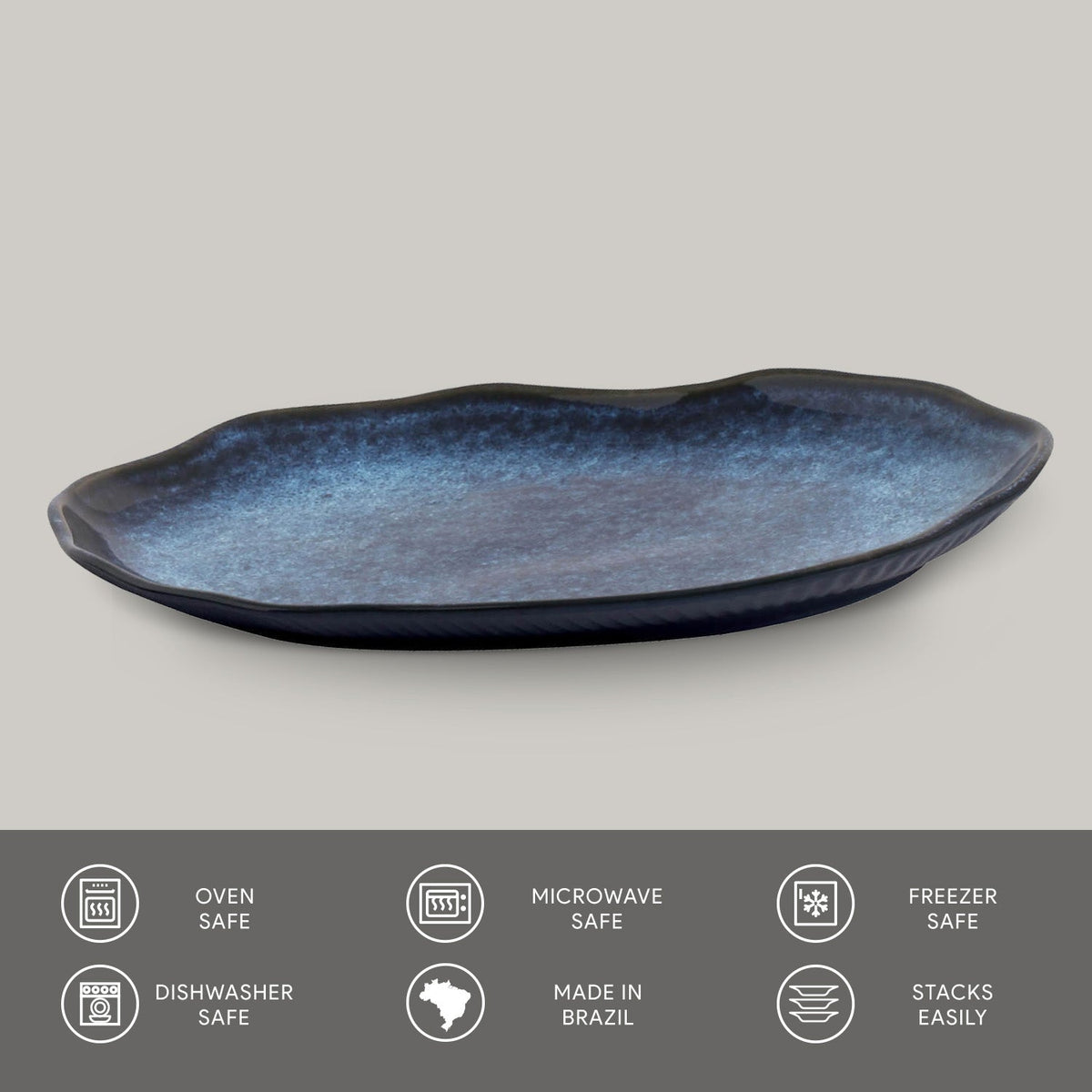 Porto Brasil DENIM SHALLOW OVAL PR MEDIUM BIO STONEWARE dia. 11.81x7.87" SKU: '14831113001