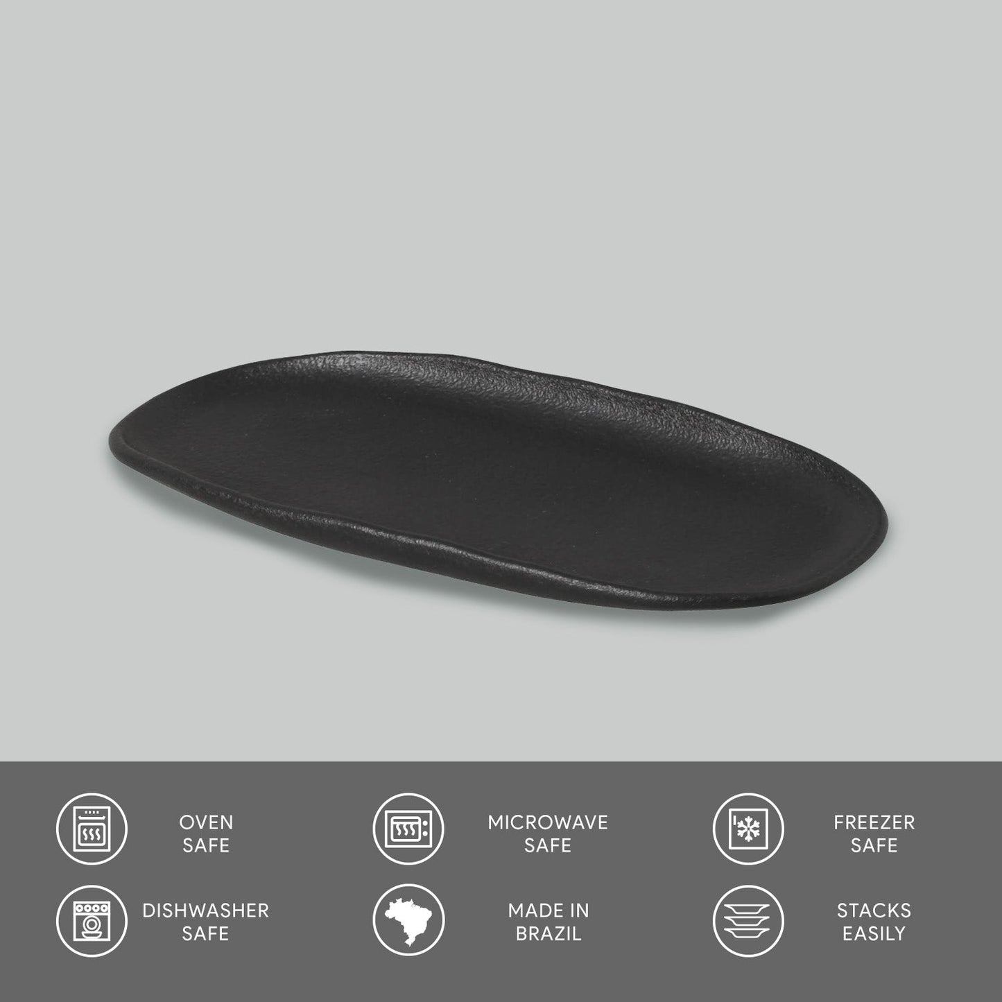 Porto Brasil MATTE BLACK SHALLOW OVAL PR ORGANIC STONEWARE dia. 9.06x4.33" SKU: '1511473901