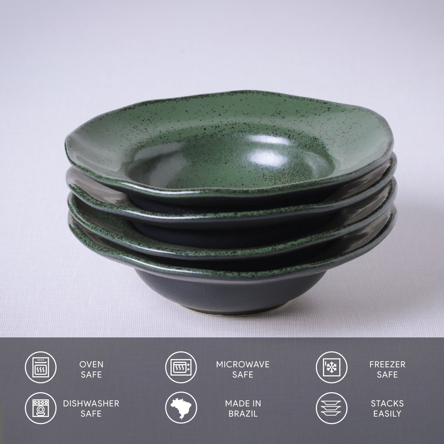 Porto Brasil GREENERY DEEP RIM PLATE STONEWARE dia. 7.48x2.17" SKU: '16014106501