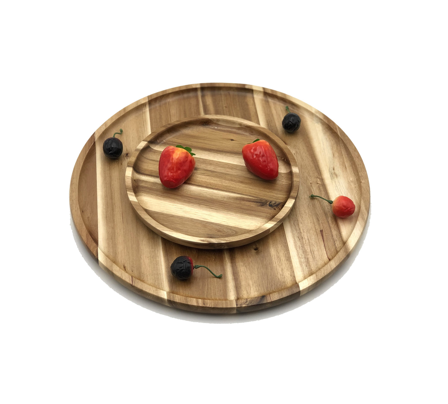 2 Medium-sized Acacia platters for Pizza and Salad party serving set (14” and 8” round) WL-555043
