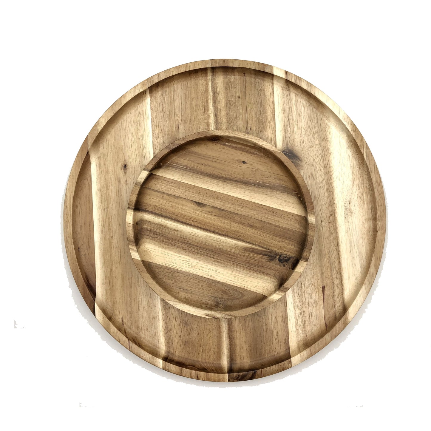 2 Medium-sized Acacia platters for Pizza and Salad party serving set (14” and 8” round) WL-555043
