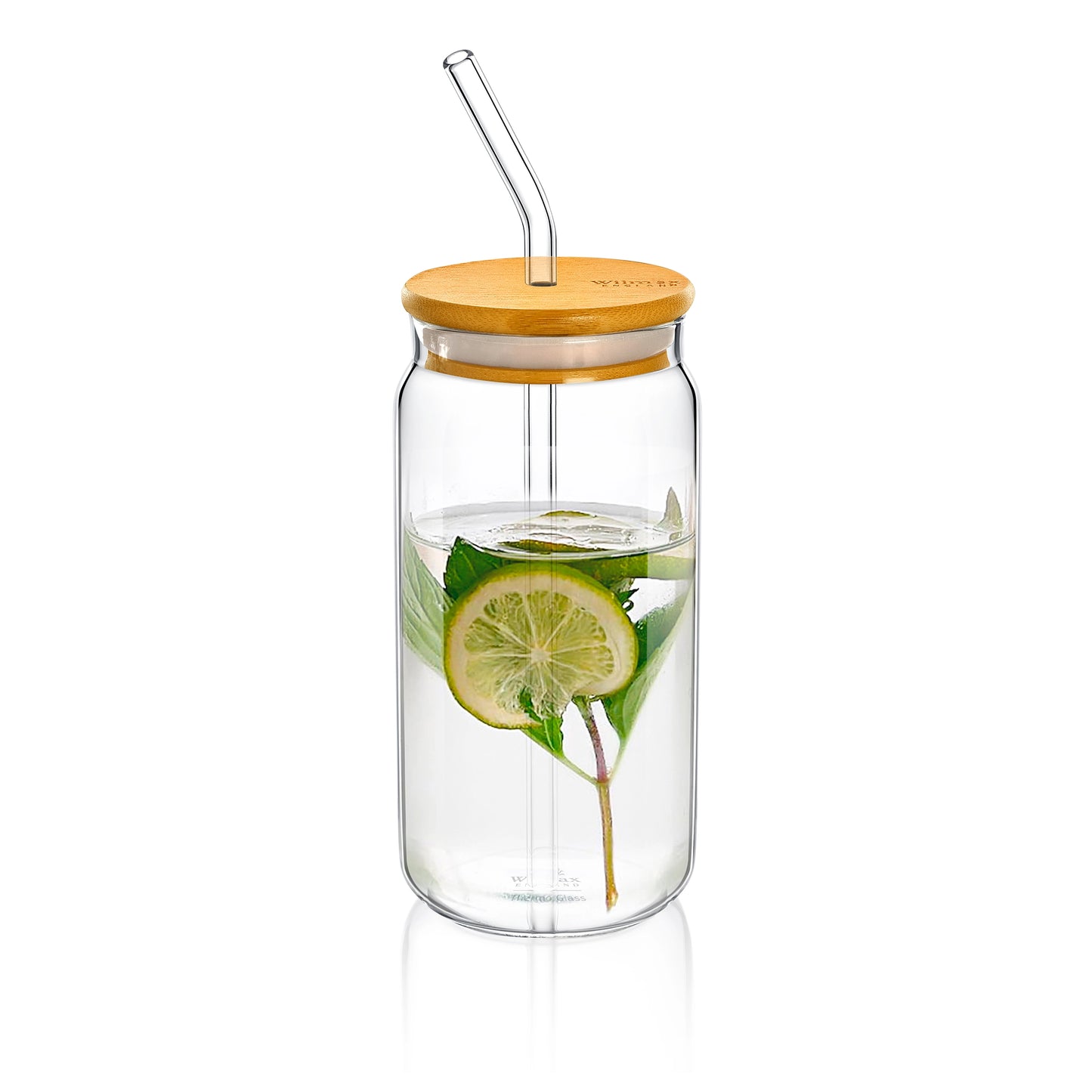 GLASS CAN WITH BAMBOO LID & STRAW 17 FL OZ | 500 ML