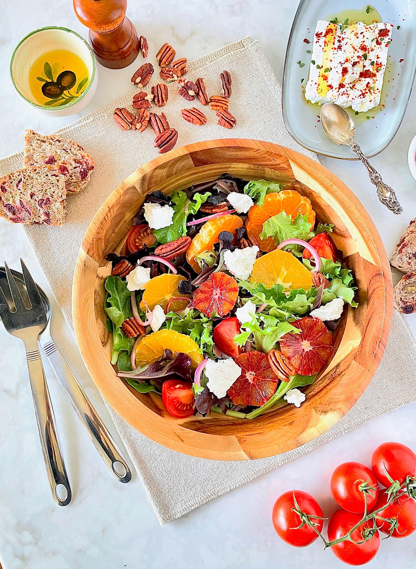 Zavis Green Acacia Wood Round Salad Bowl 10" | Dishwasher Safe