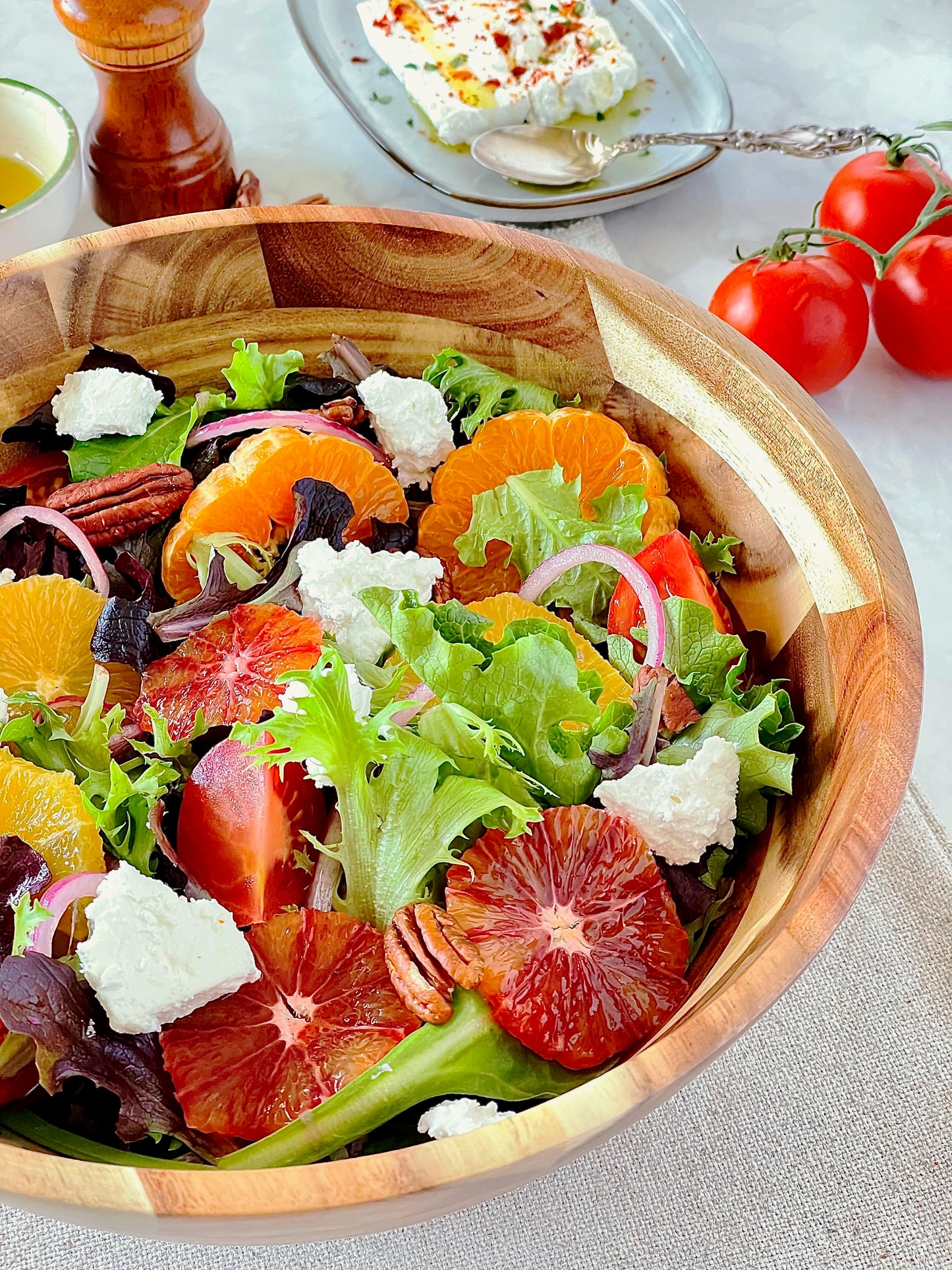 Zavis Green Acacia Wood Round Salad Bowl 10" | Dishwasher Safe