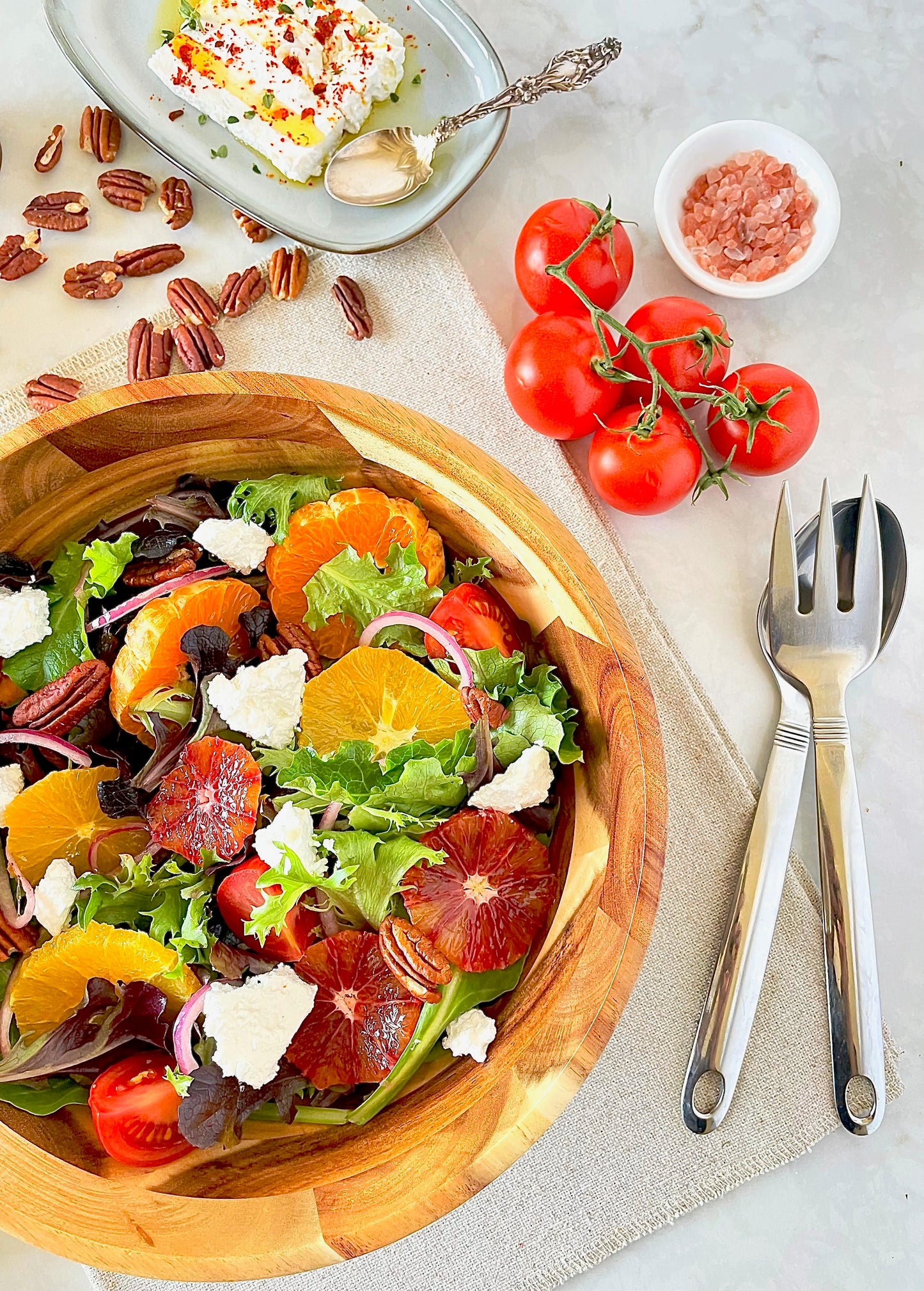 Zavis Green Acacia Wood Round Salad Bowl 10" | Dishwasher Safe