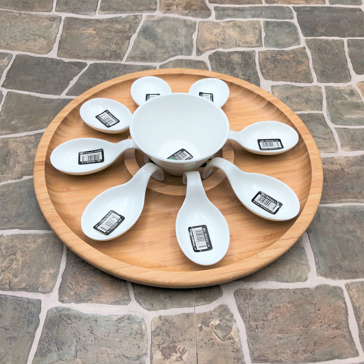 Medium Party Serving Tray With 8 Shooter Spoons And Condiments Dish For The Center WL-555014