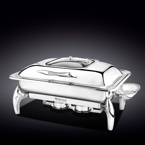 GLASS LID RECTANGULAR CHAFING DISH WITH STAND 23