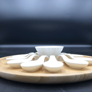 Medium Party Serving Tray With 8 Shooter Spoons And Condiments Dish For The Center