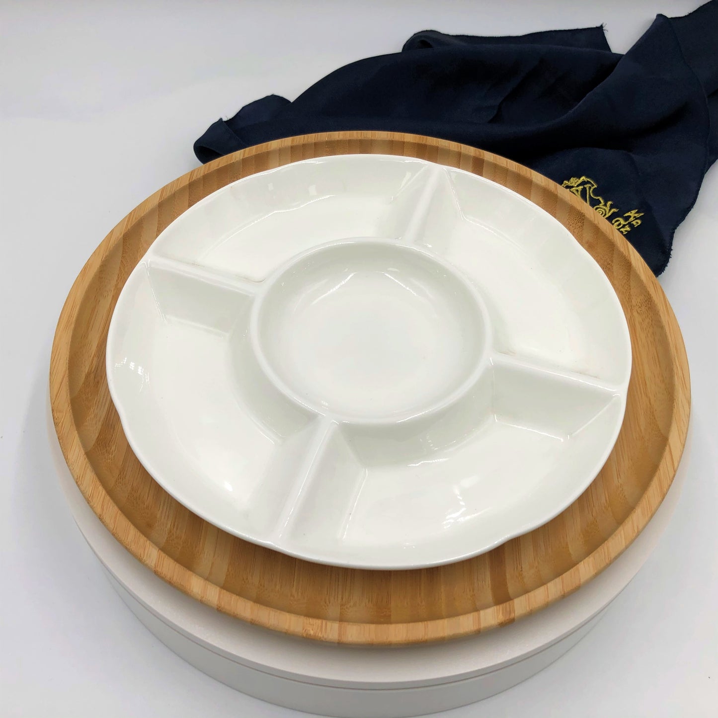 Bamboo And Fine Porcelain 5 Section Divided Dish/plate Setting WL-555071