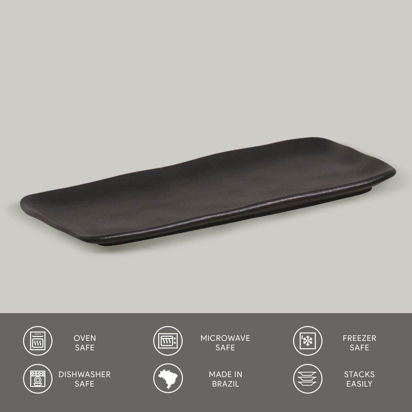 Porto Brasil MATTE BLACK RECTANGULAR PR MEDIUM ORGANIC STONEWARE dia. 12.99x5.12"  SKU: '1401473901