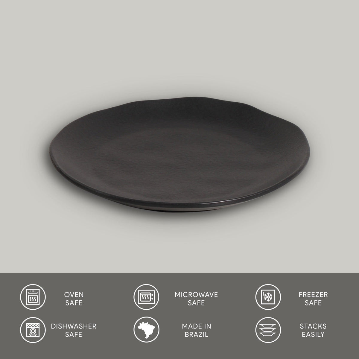 Porto Brasil MATTE BLACK DESSERT PLATE ORGANIC STONEWARE dia. 7.68"  SKU: '141473901