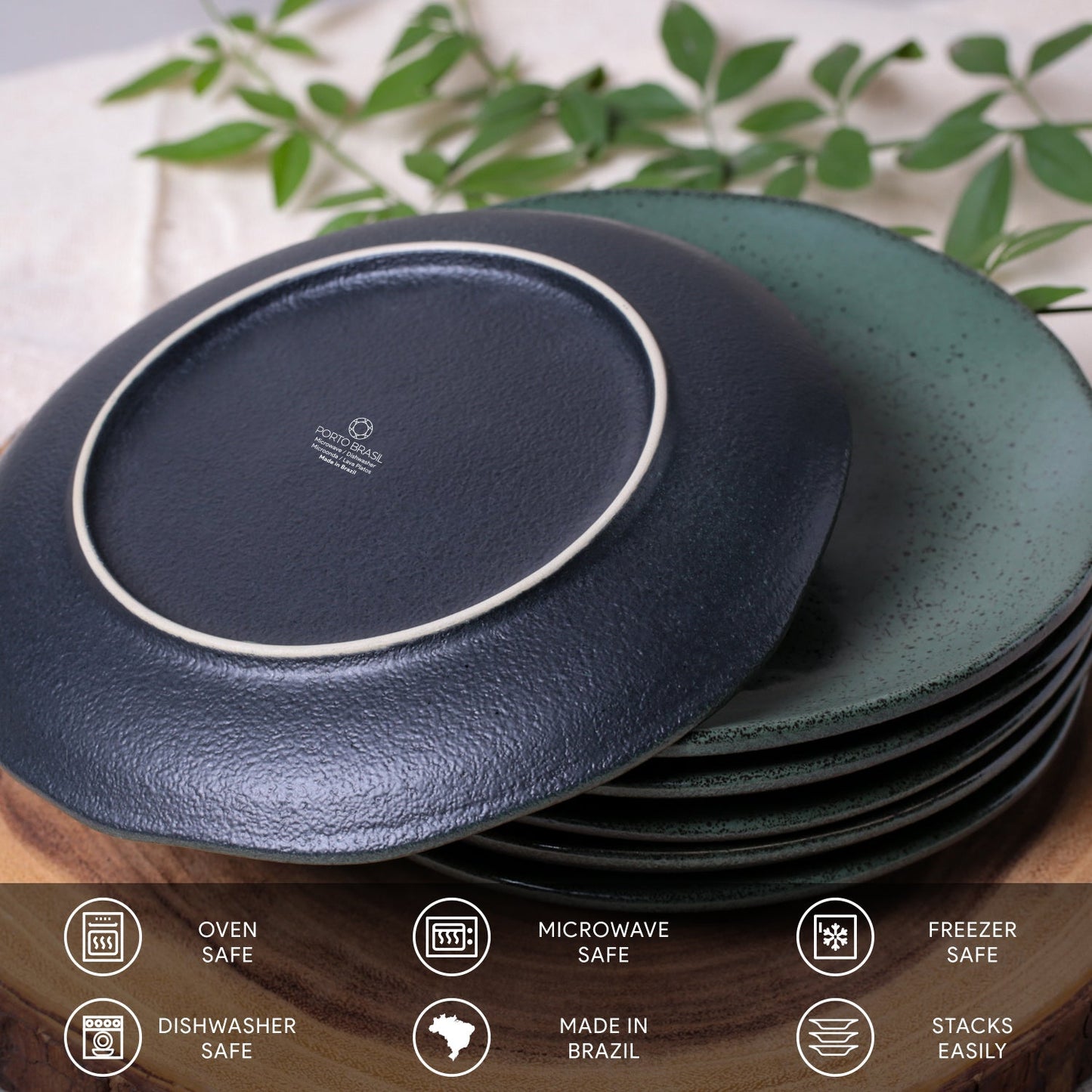 Porto Brasil GREENERY DESSERT PLATE ORGANIC STONEWARE dia. 7.68"  SKU: '141495801