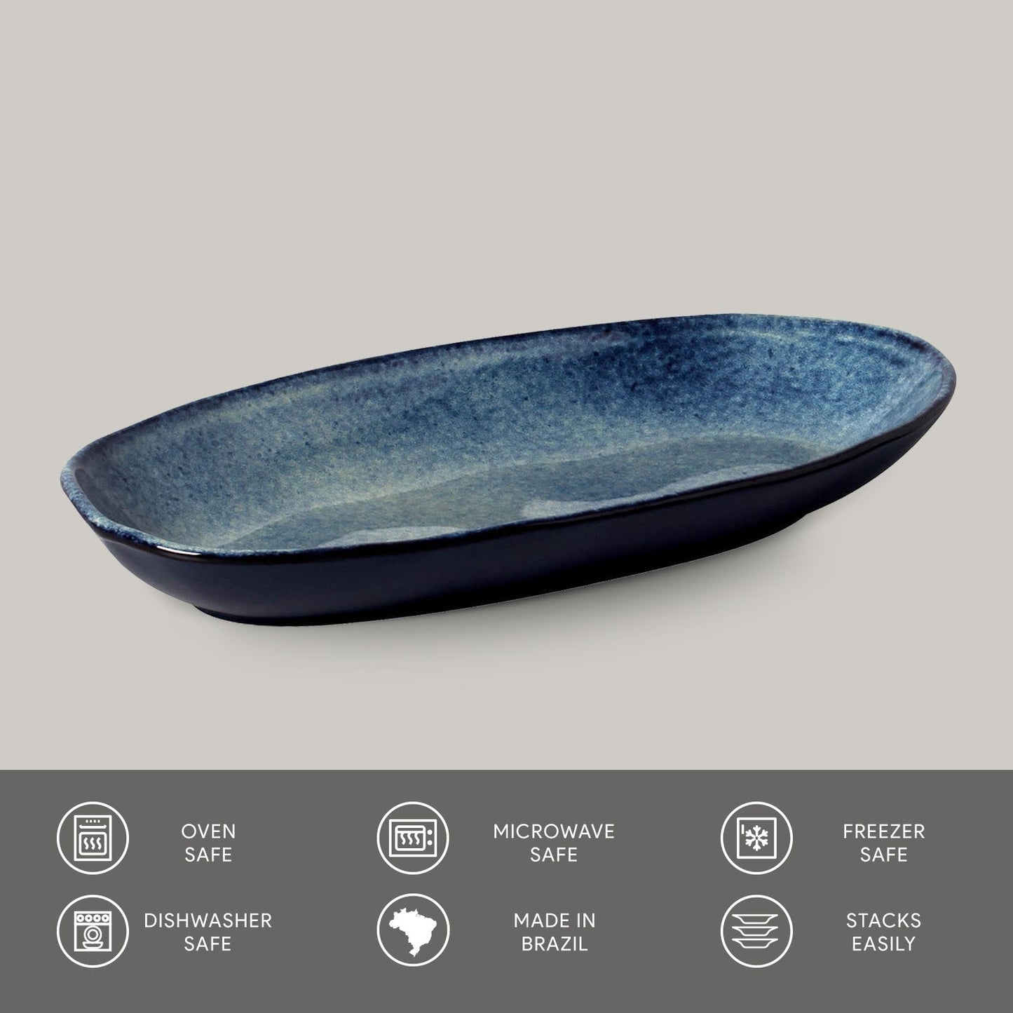 Porto Brasil DENIM DEEP OVAL PR LARGE ORGANIC STONEWARE 12.6x6.3"  SKU: '14414113001