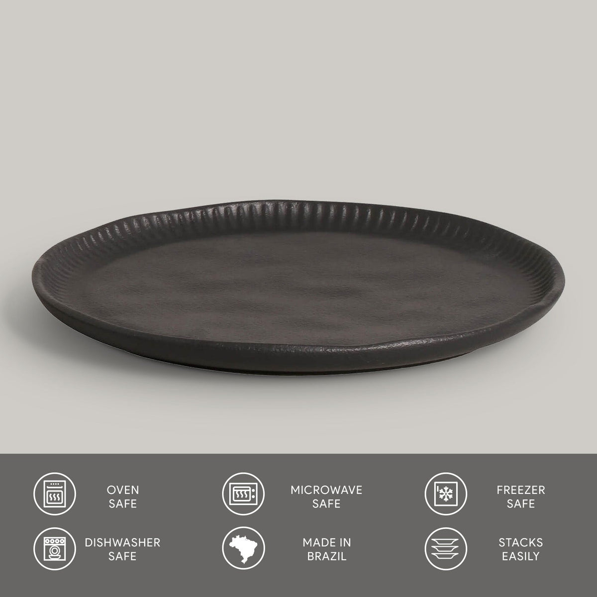 Porto Brasil MATTE BLACK LINHAS DESSERT PLATE STONEWARE dia. 8.46" ?¼ SKU: '146173901