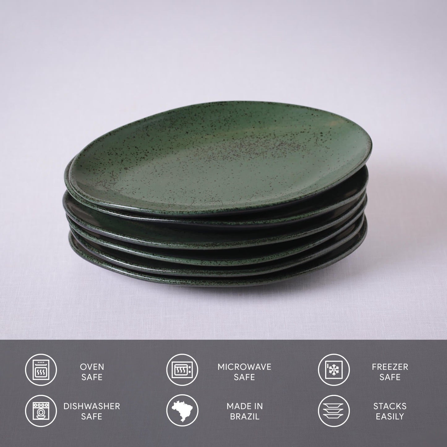 Porto Brasil GREENERY OVAL DESSERT PLATE ORGANIC STONEWARE dia. 8.86"  SKU: '15414106501