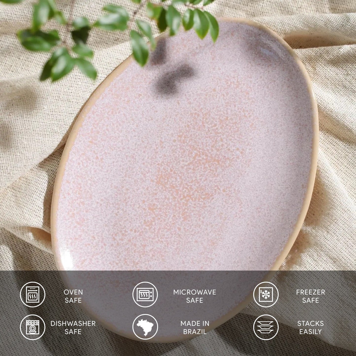 Porto Brasil LITCHI OVAL DESSERT PLATE ORGANIC STONEWARE dia. 8.86"  SKU: '15414109201