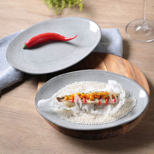 Porto Brasil DUST OVAL DESSERT PLATE ORGANIC STONEWARE dia. 8.86"  SKU: '15414115801