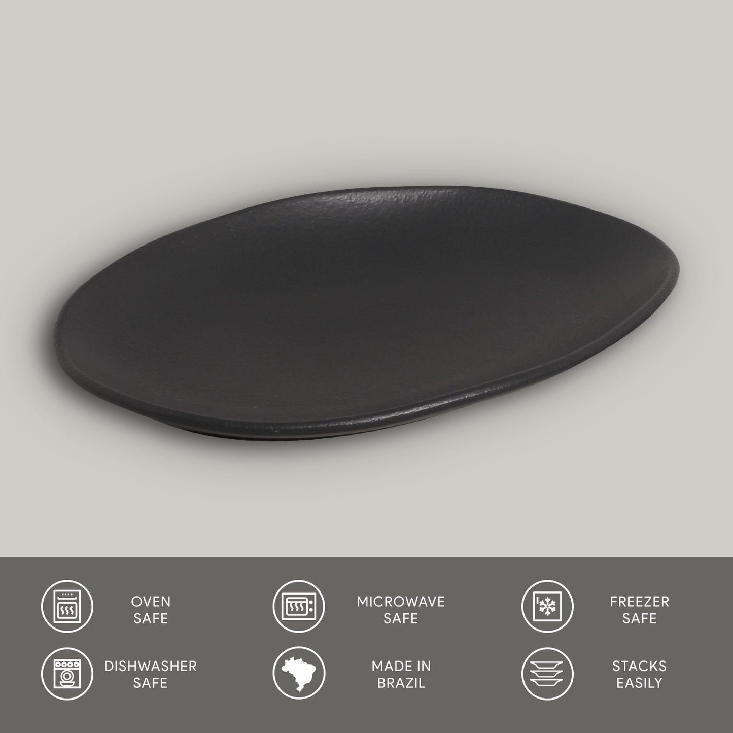Porto Brasil MATTE BLACK OVAL DESSERT PLATE ORGANIC STONEWARE dia. 8.86"  SKU: '1541473901