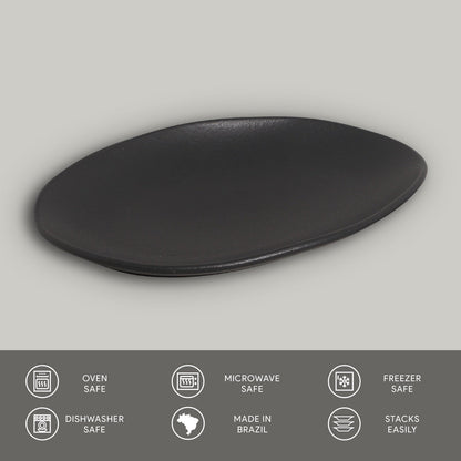 Porto Brasil MATTE BLACK OVAL DESSERT PLATE ORGANIC STONEWARE dia. 8.86"  SKU: '1541473901