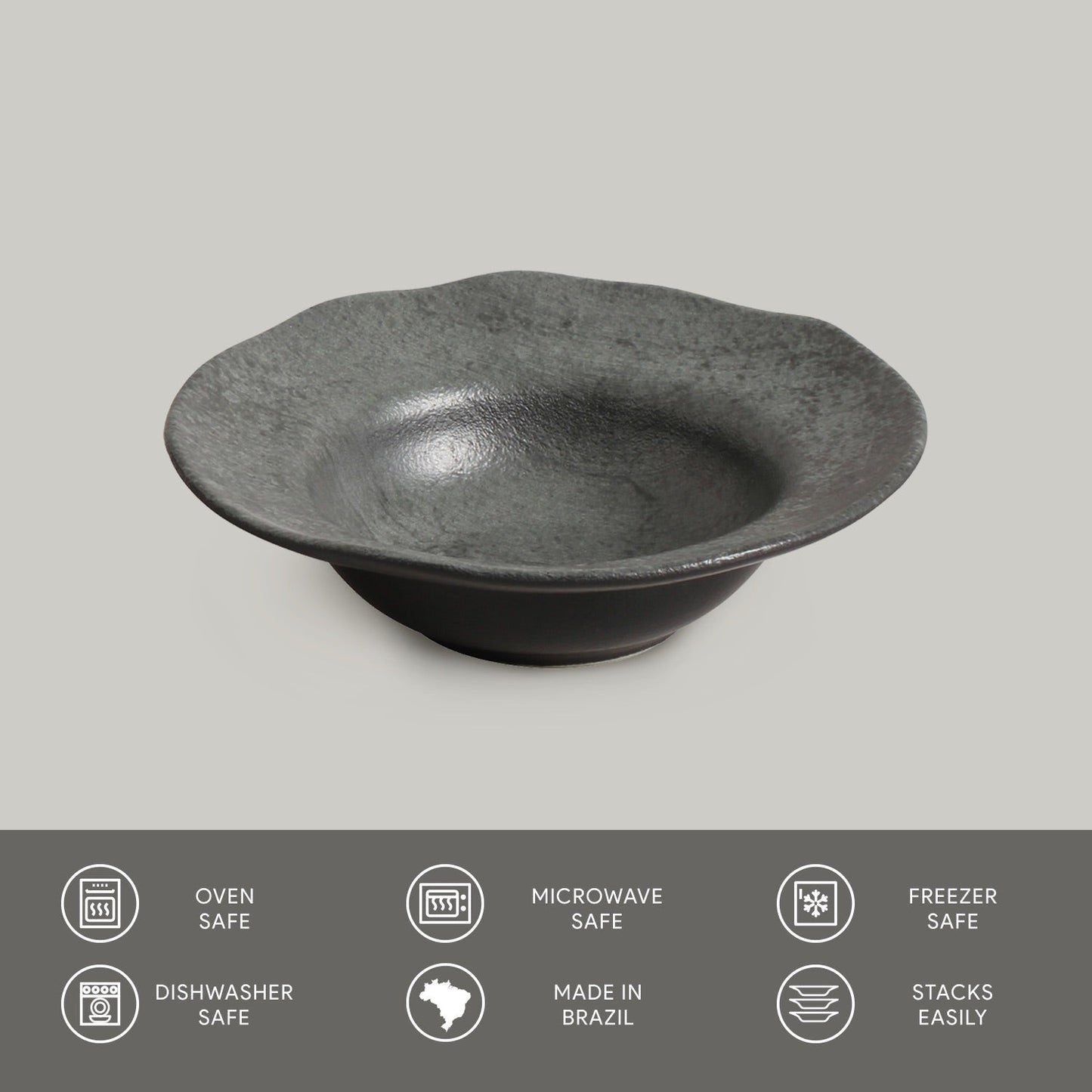 Porto Brasil CHROMIUM DEEP RIM PLATE  STONEWARE dia. 7.48x2.17"  SKU: '16014115901