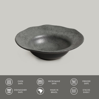 Porto Brasil CHROMIUM DEEP RIM PLATE  STONEWARE dia. 7.48x2.17"  SKU: '16014115901