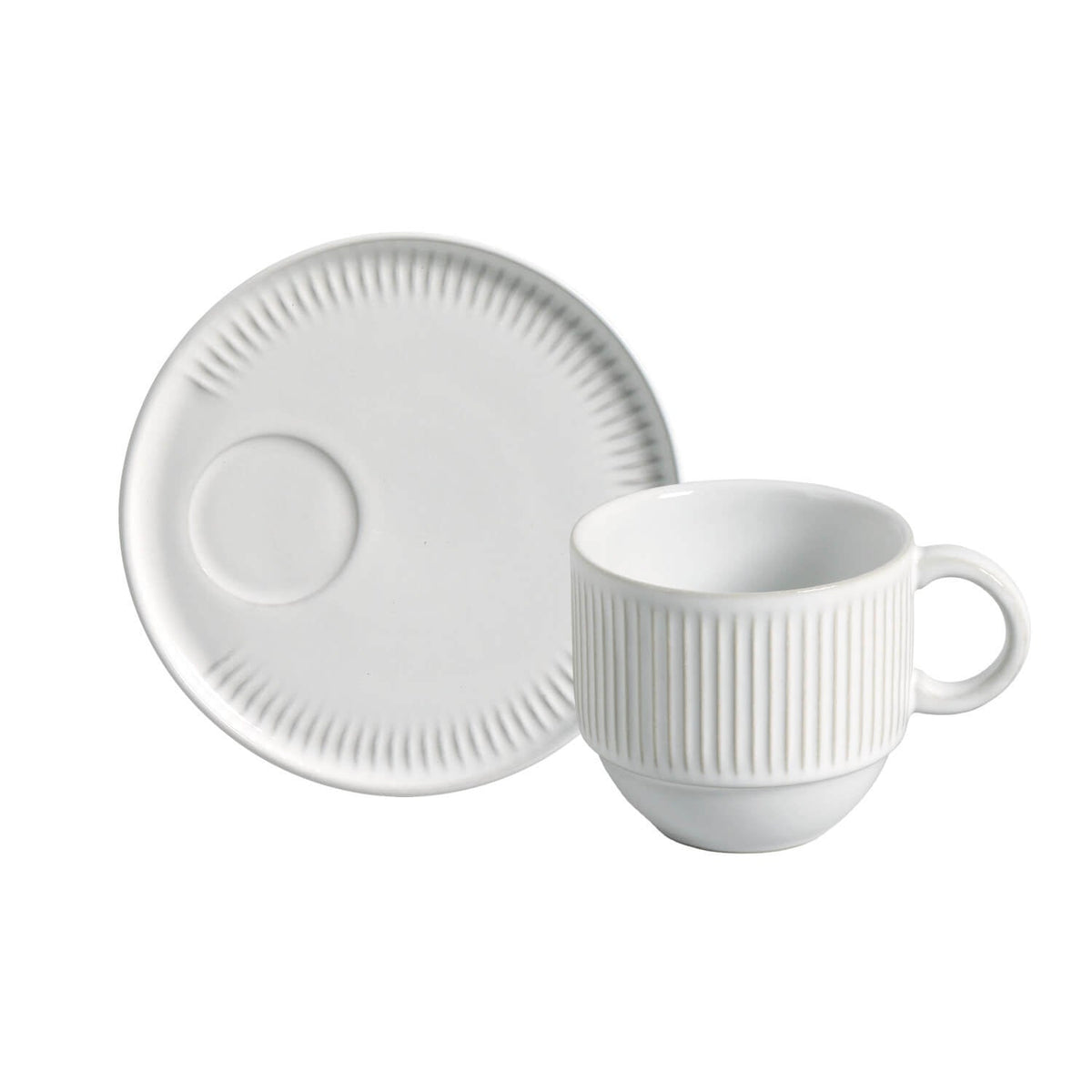 Porto Brasil NEW WHITE LINHAS STACKABLE dia. 7.78 oz. TEA CUP W/ SAUCER  SKU: '36161119801