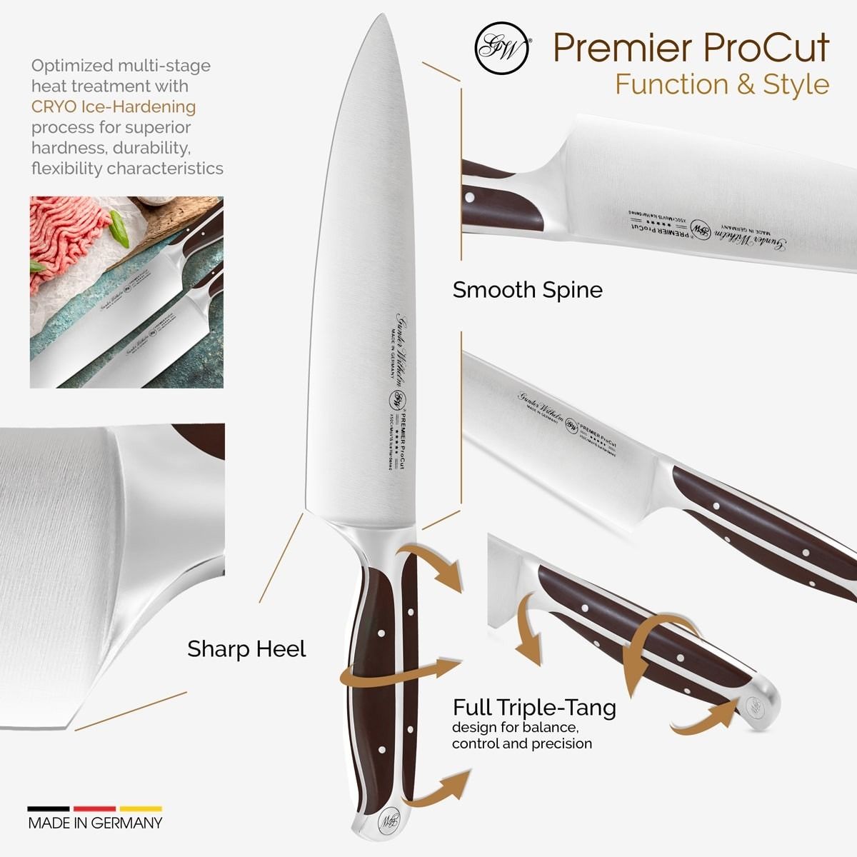 Gunter Wilhelm Premier Chef Knife, 8 Inch | Dark Brown ABS Handle SKU: 30-308-0108