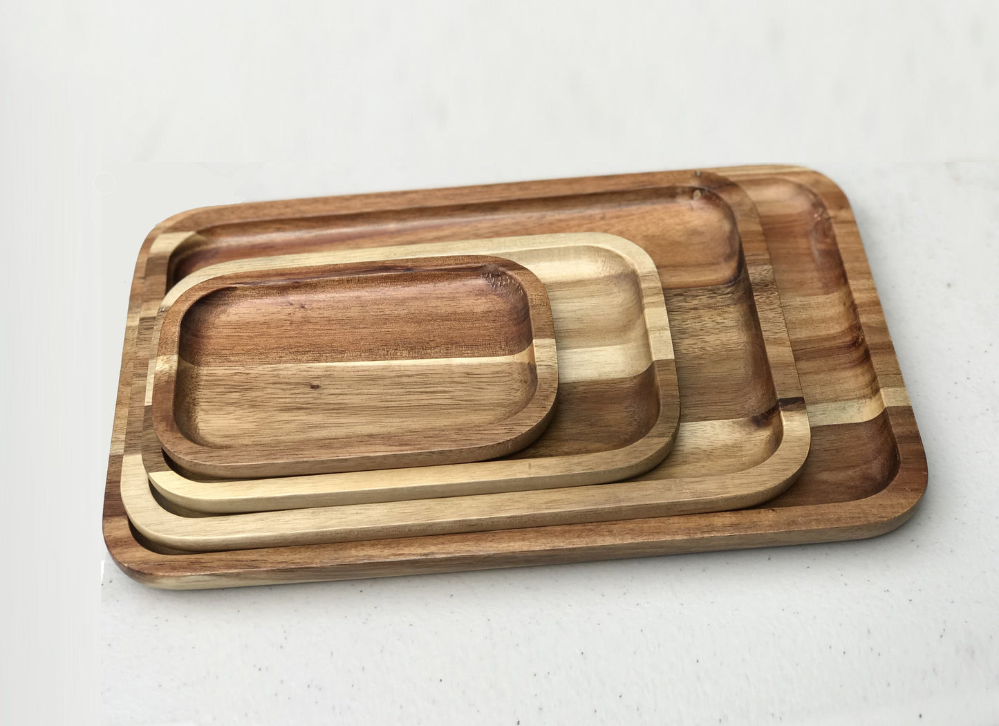 [ Set of 6 ] Zavis Green Acacia Wood Serving rectangle Stackable Tray / Dish 8" X 5" | Dishwasher Safe