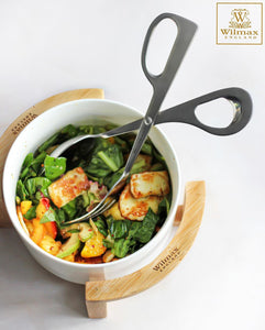Medium Salad Bowl Set With Serving Tongs And A Bamboo Stand