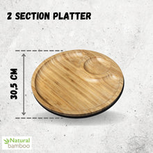Bamboo Round 2 Section Platter 12" inch | For Appetizers / Barbecue / Burger Sliders