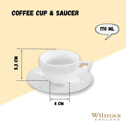 White 6 Oz Cappuccino Cup & 5.5" inch Saucer Set Of 6 In Gift Box