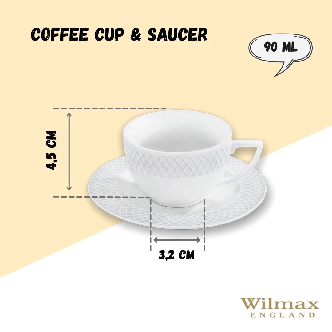 White 3 Oz | 90 Ml Coffee Cup & Saucer Set Of 6 In Gift Box