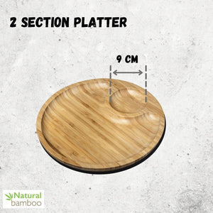 Bamboo Round 2 Section Platter 12" inch | For Appetizers / Barbecue / Burger Sliders