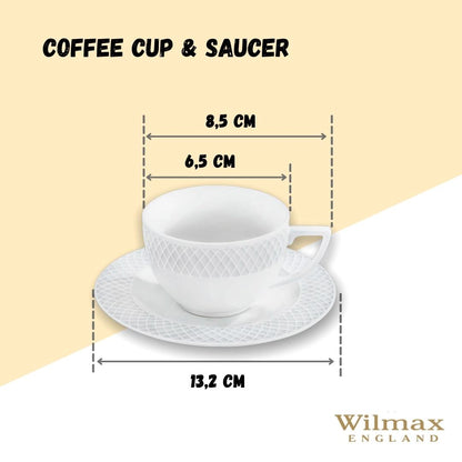 White 3 Oz | 90 Ml Coffee Cup & Saucer Set Of 6 In Gift Box