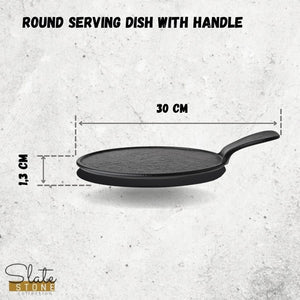 Black Porcelain Slate look Round Serving Dish With Handle 12" inch X 8.5" inch |