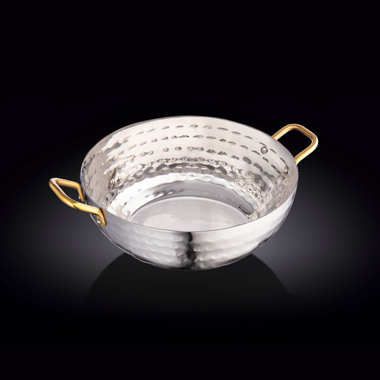 DEEP ROUND FRY PAN WITH 2 SIDE GOLD HANDLES 7" X 2.5" | 18 X 6 CM