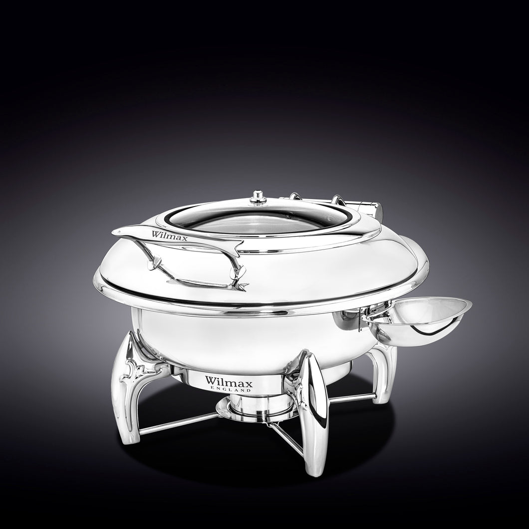 GLASS LID ROUND CHAFING DISH WITH STAND 20.5