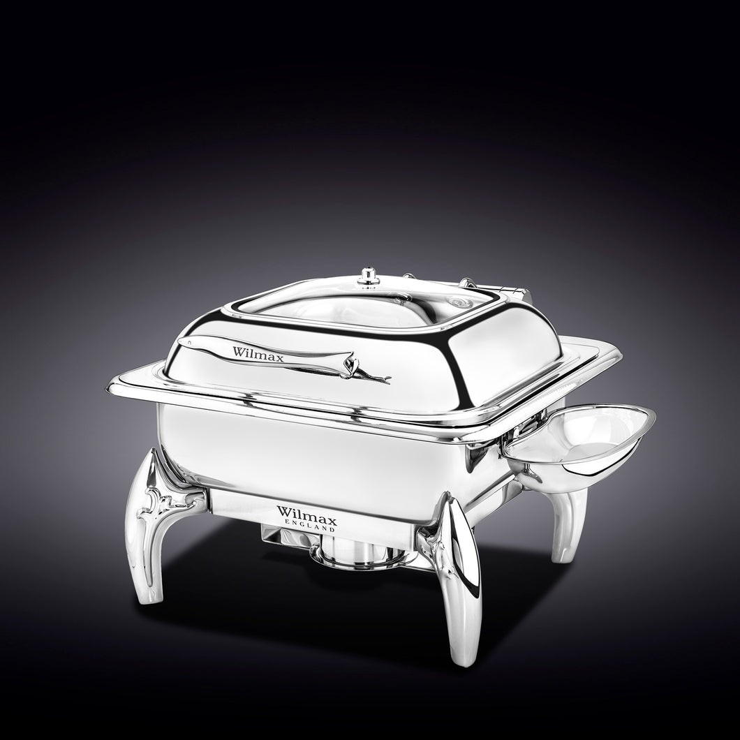 GLASS LID SQUARE CHAFING DISH WITH STAND 18