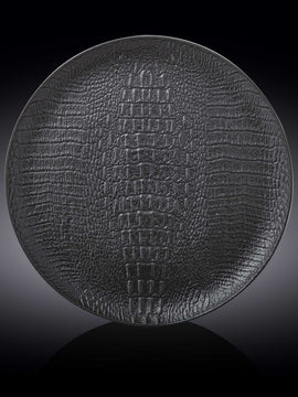 Black Porcelain Slate look Round Plate / Platter With Crocodile Skin Texture 13