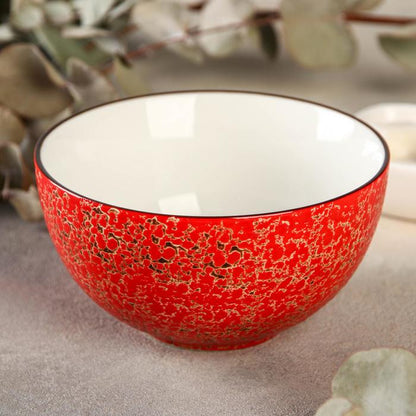 Set Of 3 Red Porcelain Bowl 5.5" inch | 14 Cm 20 Fl Oz | 600 Ml