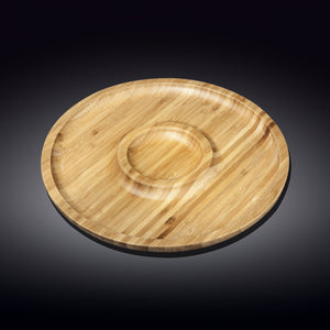 Set Of 3 Bamboo Round 2 Section Platter 10" inch |For Appetizers / Barbecue / Burger Sliders