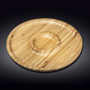 Set Of 3 Bamboo Round 2 Section Platter 14" inch | For Appetizers / Barbecue / Burger Sliders