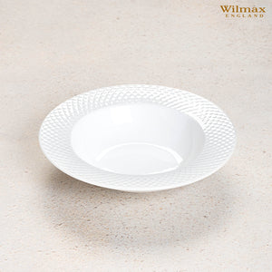 White Porcelain Deep Plate With Embossed Wide Rim 9" inch | Set Of 6 In Gift Box