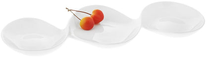 Set Of 3 White Divided Sauce Dish 14.5" inch | 37 Cm