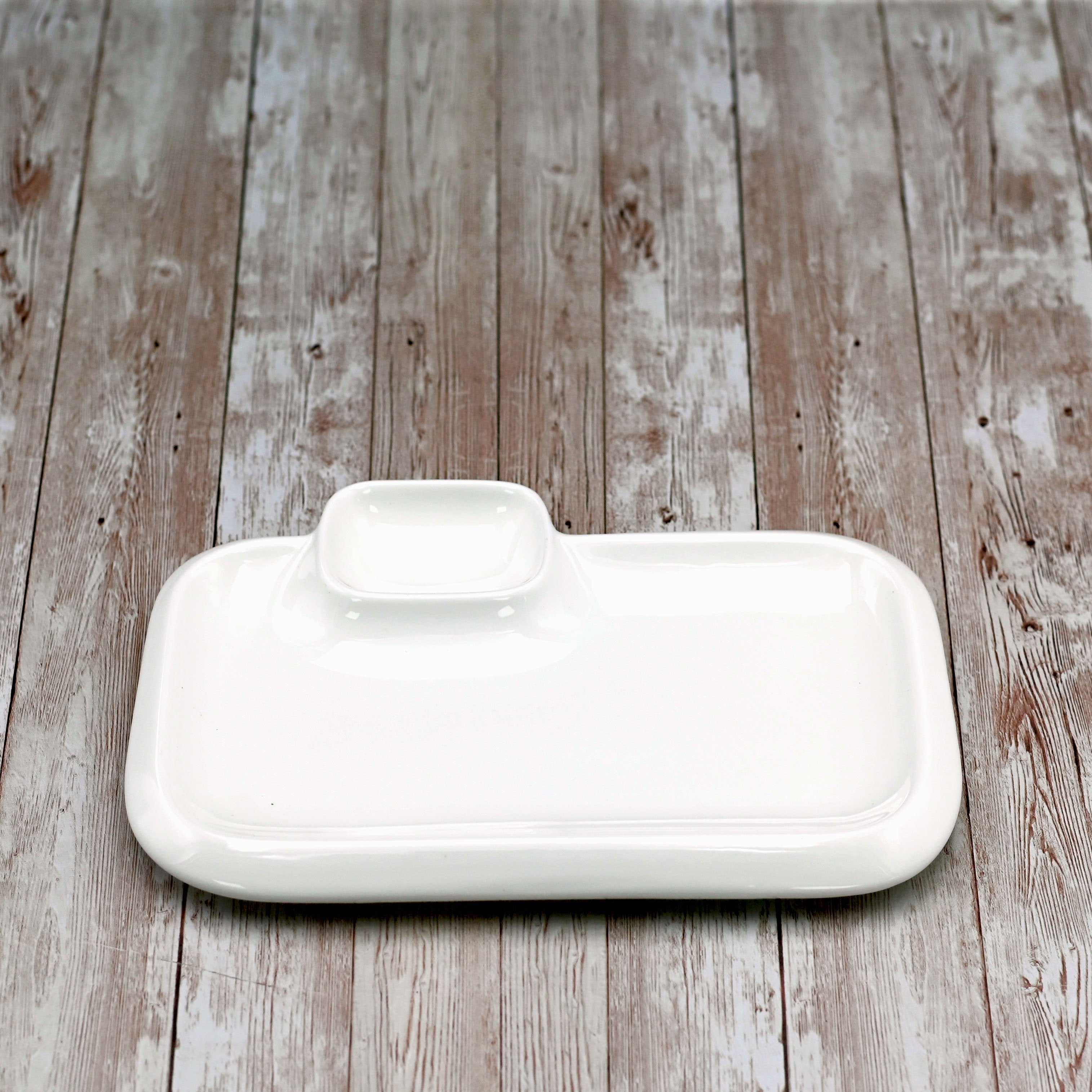White Rectangular Plate With Sauce Compartment 8" inch X 4.5" inch ...